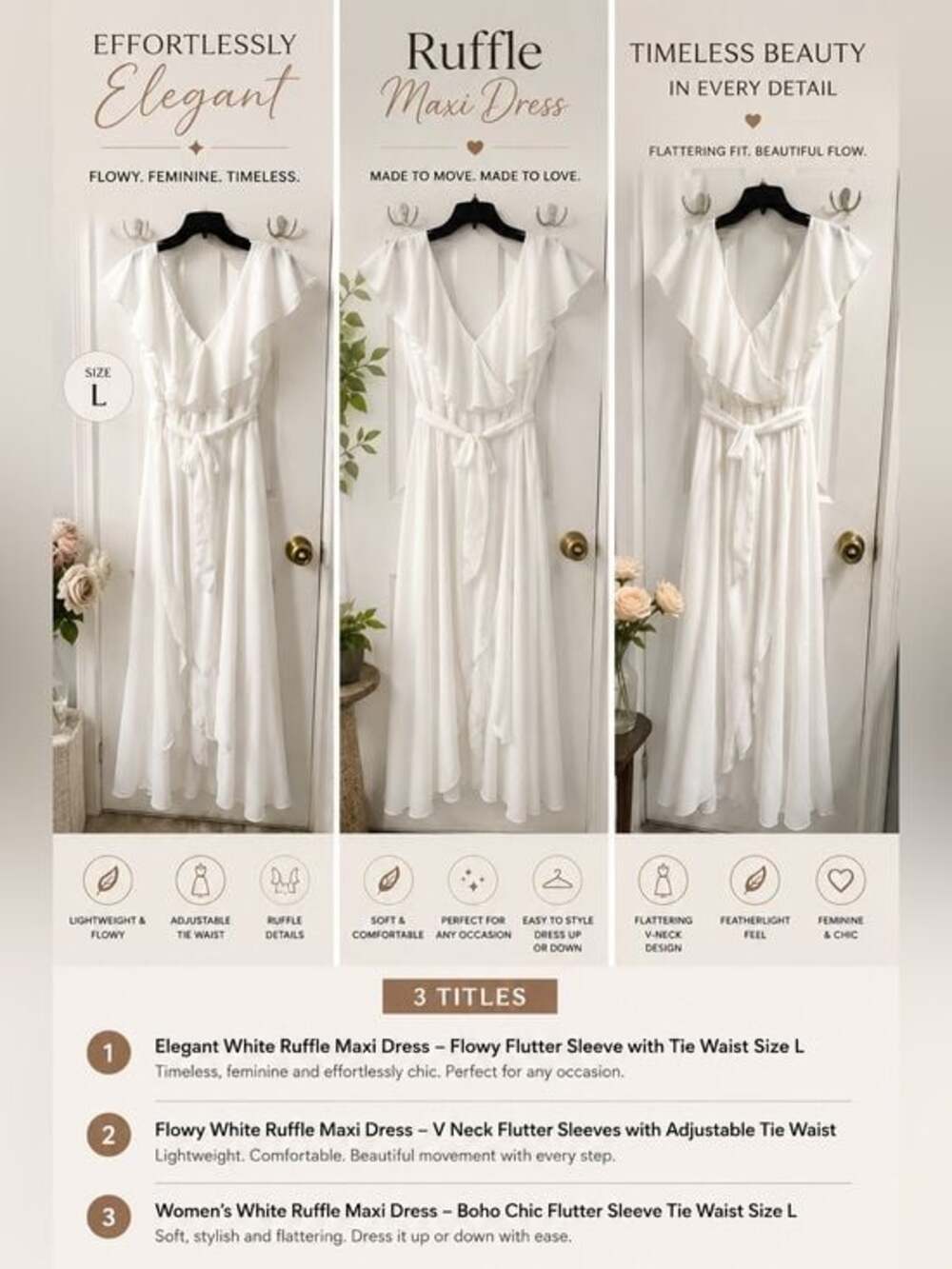 Simple White Ruffle Wrap Maxi Dress Large - Picture 1 of 5